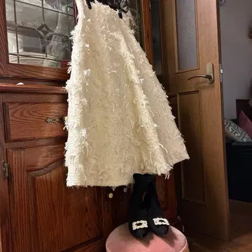 ZARAZW 프린지 장식 화이트 롱 스커트