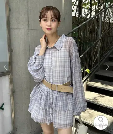 [ mystic ] 시어 체크 티어드 셔츠 (퍼플)