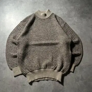 빈티지 올 패턴 멀티 컬러 베이지 모크넥 니트 스웨터