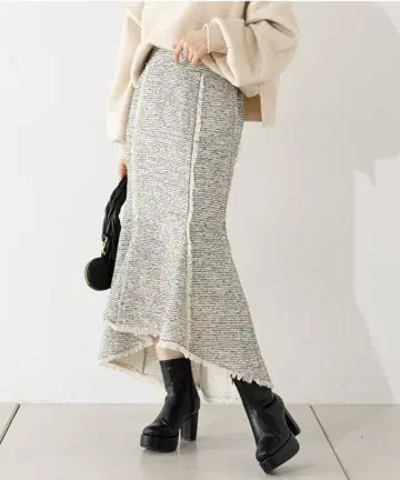 Chico 트위드 타이트 머메이드 롱 스커트