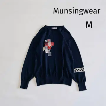 먼싱웨어 니트 스웨터 M 네이비 울 100% 크루넥