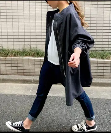 얇은 소재 블루종 지퍼 자켓 코트 아우터 네이비