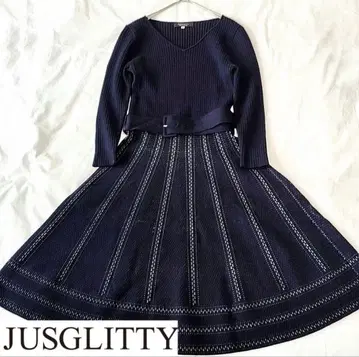 저스길리티 원피스 네이비 리브 니트 정가 24000엔 벨트