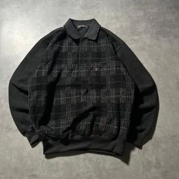 빈티지 하프 버튼 체크 디자인 피케 셔츠 레트로 맨투맨