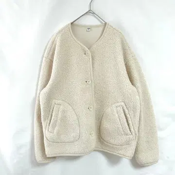[ 유니클로 ] 플리스 노카라 자켓 (XL) 아이보리 보아 아우터