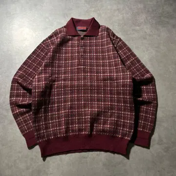 빈티지 하프 버튼 체크 디자인 레트로 니트 스웨터