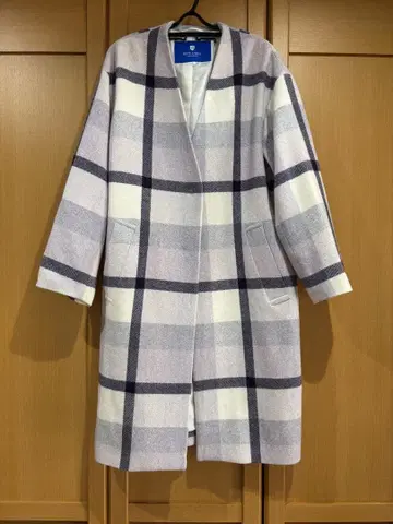 블루 라벨 노카라 롱 코트 체크 38
