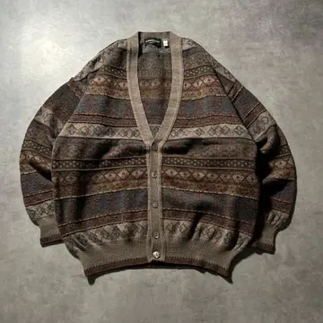 이탈리아제 빈티지 노르딕 무늬 기하학 무늬 니트 가디건