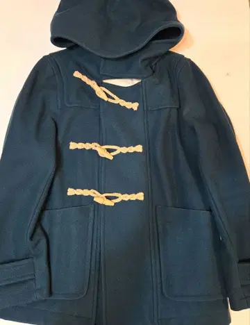 다크 블루 후드 부착 더플 코트