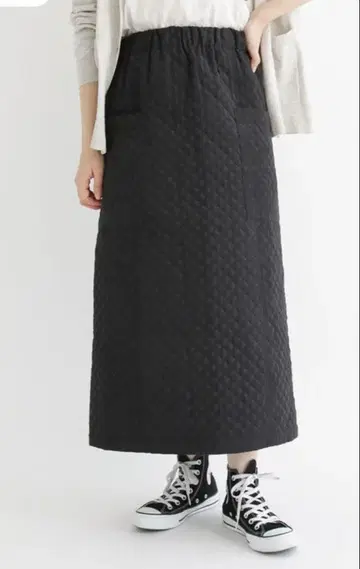 SM2 Blue 퀼팅 스커트 블랙 롱 스커트 허리밴딩