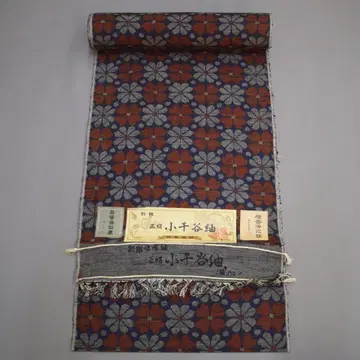 M12-3 새상품 순수 실크 오지야 명주 직물 네이비 꽃