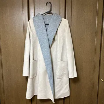 후드 부착 롱 코트 니트 코트 베이지 아우터