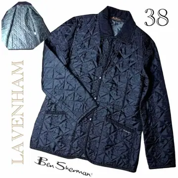 새상품급 라벤햄 퀼팅 자켓 덴함 자수 올 패턴 블랙 38