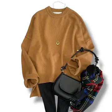 새상품급 헬로봉쥬르 라빠르망 사이드 슬릿 니트 울 카멜