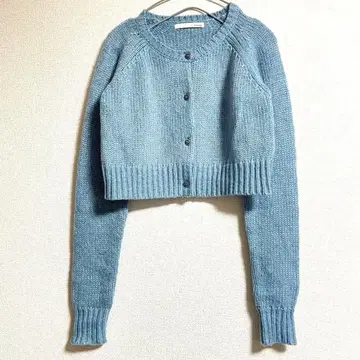 moussy 마우지 아이스 블루 크롭 니트 가디건 숏 F