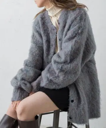 카스타네 코드 끈 포함 Mix 기모 가운 가디건 퍼플