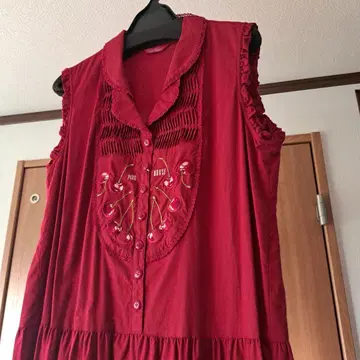 핑크하우스 체리 자수 롱 원피스