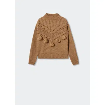 태슬 장식 베이지 니트 스웨터