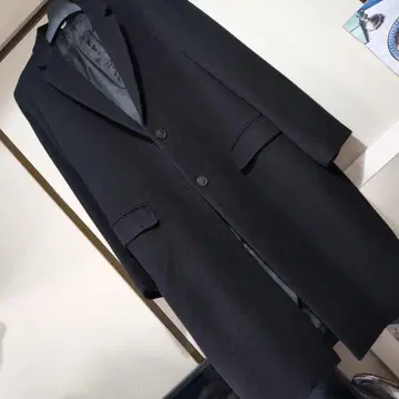 블랙 체스터 코트 싱글 브레스 울 캐시미어