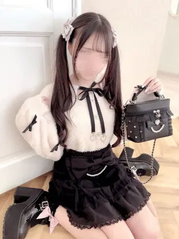 MARS 모에냐 프론트 오픈 새틴 리본 니트 핑크