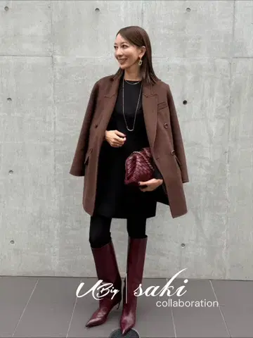 saki 콜라보 자켓 코트 스커트와 셋업 브라운 M 사이즈