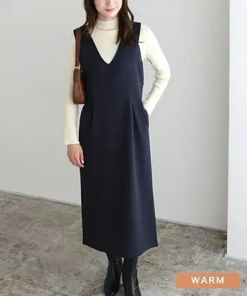 페어 스킨 벨로아 오버롤 스커트 네이비