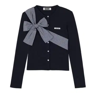 CRANK 리본 타이 니트 가디건 한국 네이비 블랙