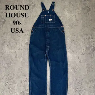 90s 라운드 하우스 (2XL 상당) USA제 데님 오버롤 로고