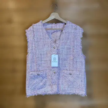 Linociel 핑크 트위드 슬리브리스 자켓