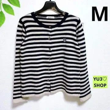 하자품! 사만사 모스모스 M 긴팔 가디건 니트 울 혼방 네이비/화이트