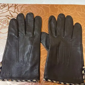 DAKS 가죽 양가죽 장갑 다크 브라운 체크 무늬 남성용