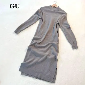 지유 GU 긴팔 모크넥 니트 롱 원피스 S 그레이 계열 리브