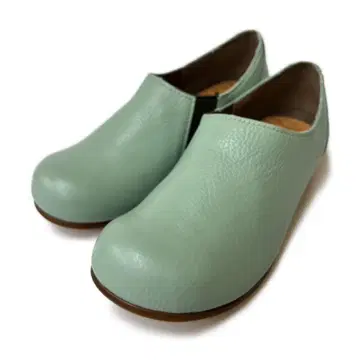 Pochi 민트 그린 가죽 슬립온 슈즈 일본제 천연 가죽