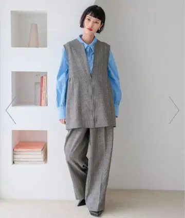 그레이 체크 무늬 팬츠 셋업