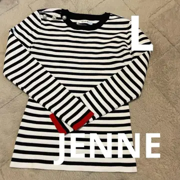 JENNE 보더 긴팔 T셔츠 니트 티셔츠 L 펄 장식