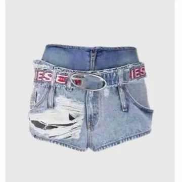 헤이세이 갸루 벨트 포함 데님 숏팬츠 개성파