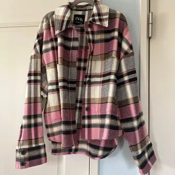 블랙 x 핑크 x 브라운 체크 무늬 자켓