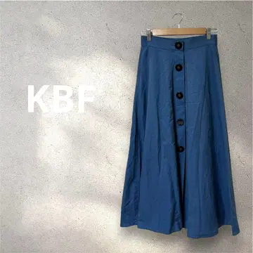 KBF 프론트 버튼 롱 플레어 스커트 파란색 후 블랙 버튼 턱 셀렉