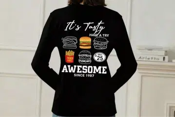 햄버거 디자인 긴팔 T셔츠 JP-XL 블랙