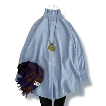 노블 코튼 니트 울 돌먼 슬리브 얇은 소재 라이트 블루 루즈핏