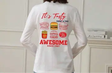 햄버거 그래픽 긴팔 T셔츠 JP-XL