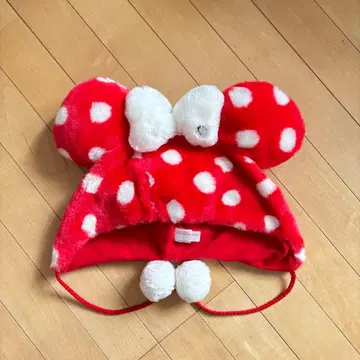 미니 마우스 빨간색과 화이트 도트 복슬복슬 모자