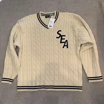 WIND AND SEA 케이블 니트 V넥 아이보리