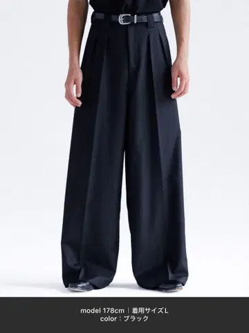 SINSS 블랙 센터 프레스 2턱 와이드 스트레이트 슬랙스