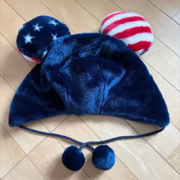네이비 성조기 귀 달린 팬 캡