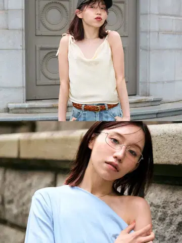 반반자이 메탈 프레임 스퀘어 아이웨어, 가죽 메쉬 벨트 2세트