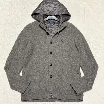 새상품급 그랑사쏘 니트 후드 호두 버튼 블루종 그레이 48/L