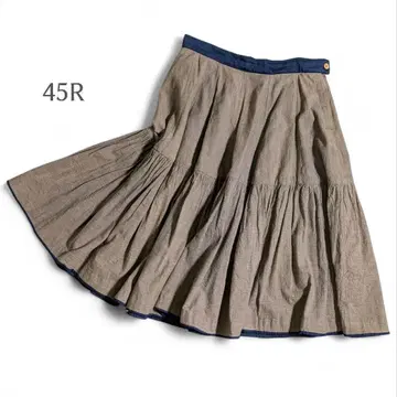 45R / 인도 카디 코튼 바이컬러 개더 스커트 인디고 염색 네이비 나염