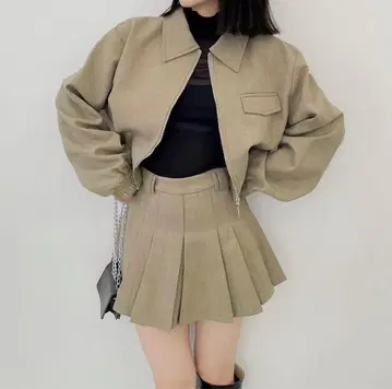 MENOT menot 플리츠 스커트 셋업 그레이