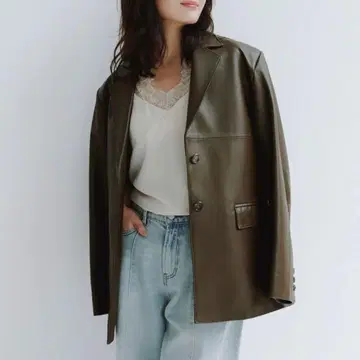 Anuans 가죽 테일러드 자켓 다크 브라운